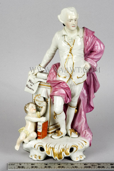 Derby Porcelain Figure, John Wilkes on Rocco Scrolled Pedestal
British politician who endeared himself to the American colonies
Circa 1775, scale view